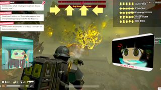 Screenshot of a Twitch stream where a vtuber plays Helldivers 2 while chat inputs arrow commands