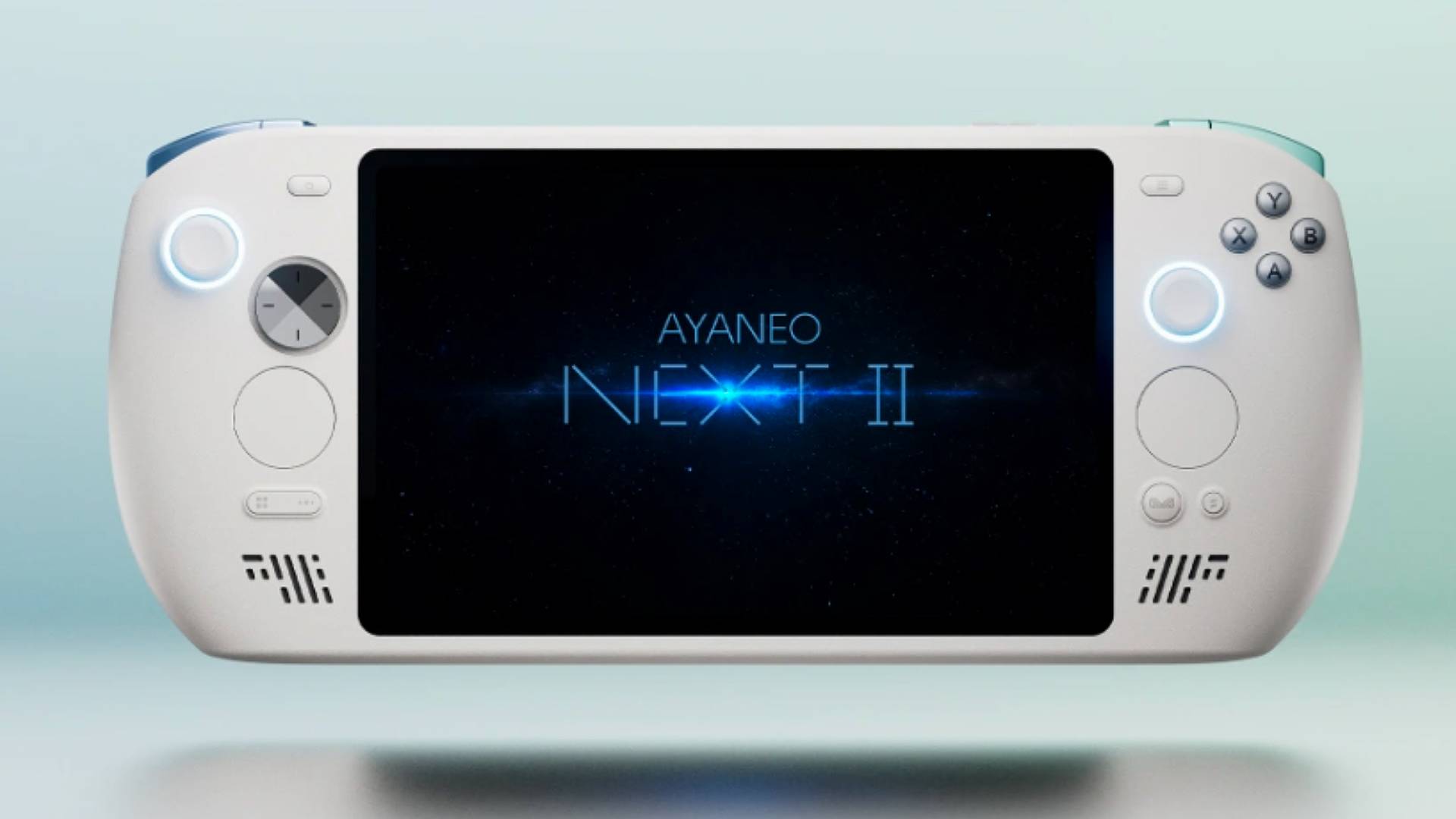 White Ayaneo Next 2 with light blue backdrop.