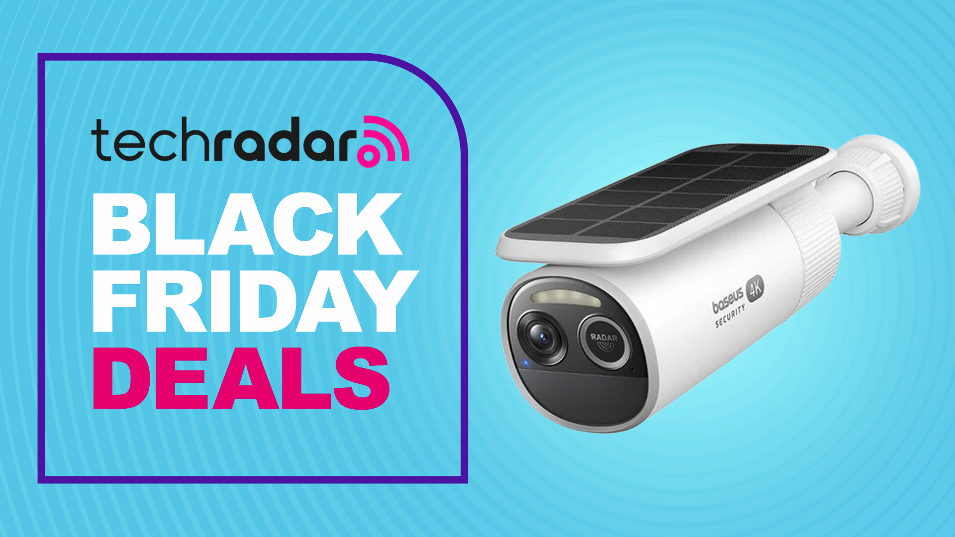 Baseus security camera on blue background with text &#039;TechRadar Black Friday deals&#039;