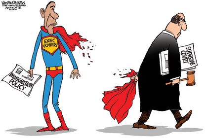 Political cartoon U.S. Obama Supreme Court executive power immigration