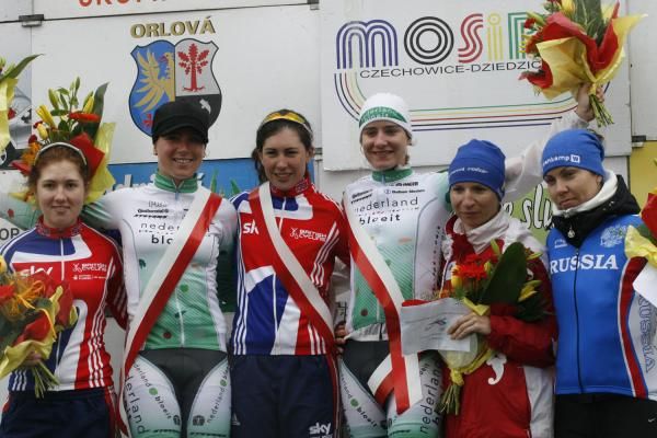 The women's podium following the day's double stage.