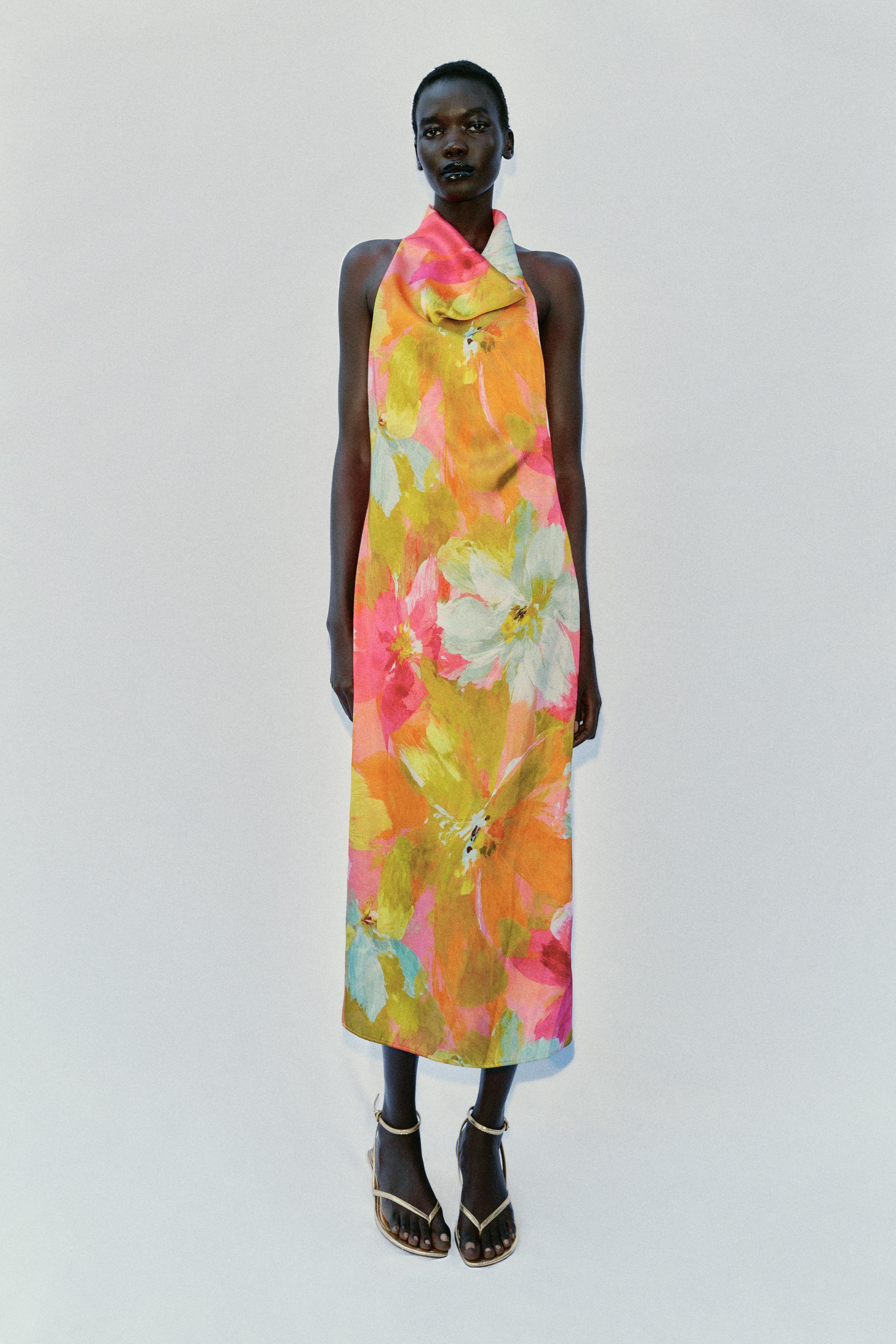 Printed Satin Effect Midi Dress