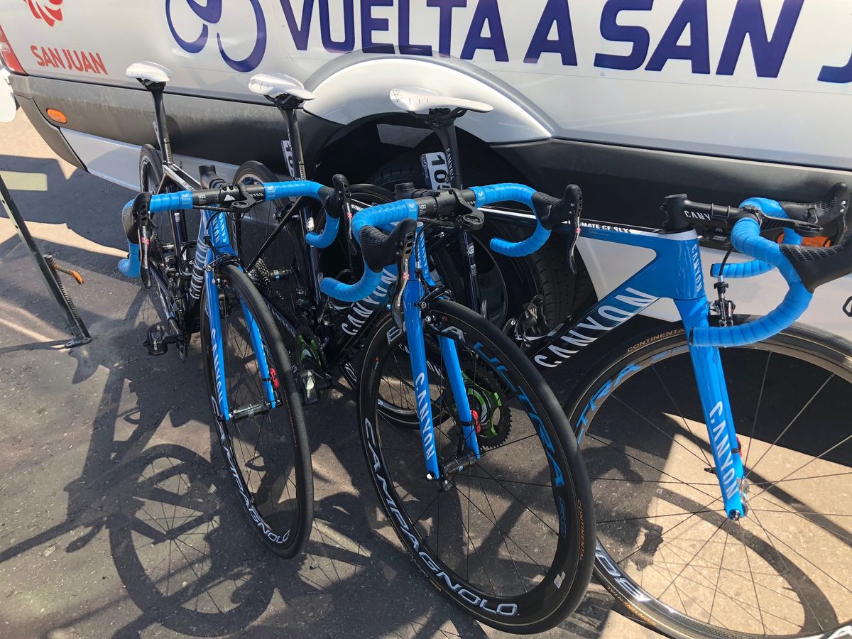 The majority of the Movistar Team raced aboard Canyon Ultimate framesets over the Aeroad model