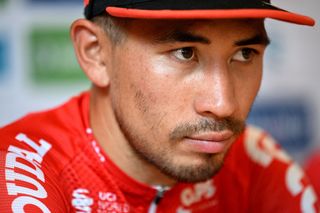 MEININGEN GERMANY AUGUST 25 Caleb Ewan of Australia and Team Lotto Soudal after win the stage on the podium ceremony after the 37th Deutschland Tour 2022 Stage 1 a 1717km stage from Weimar to Meiningen DeineTour on August 25 2022 in Meiningen Germany Photo by Stuart FranklinGetty Images