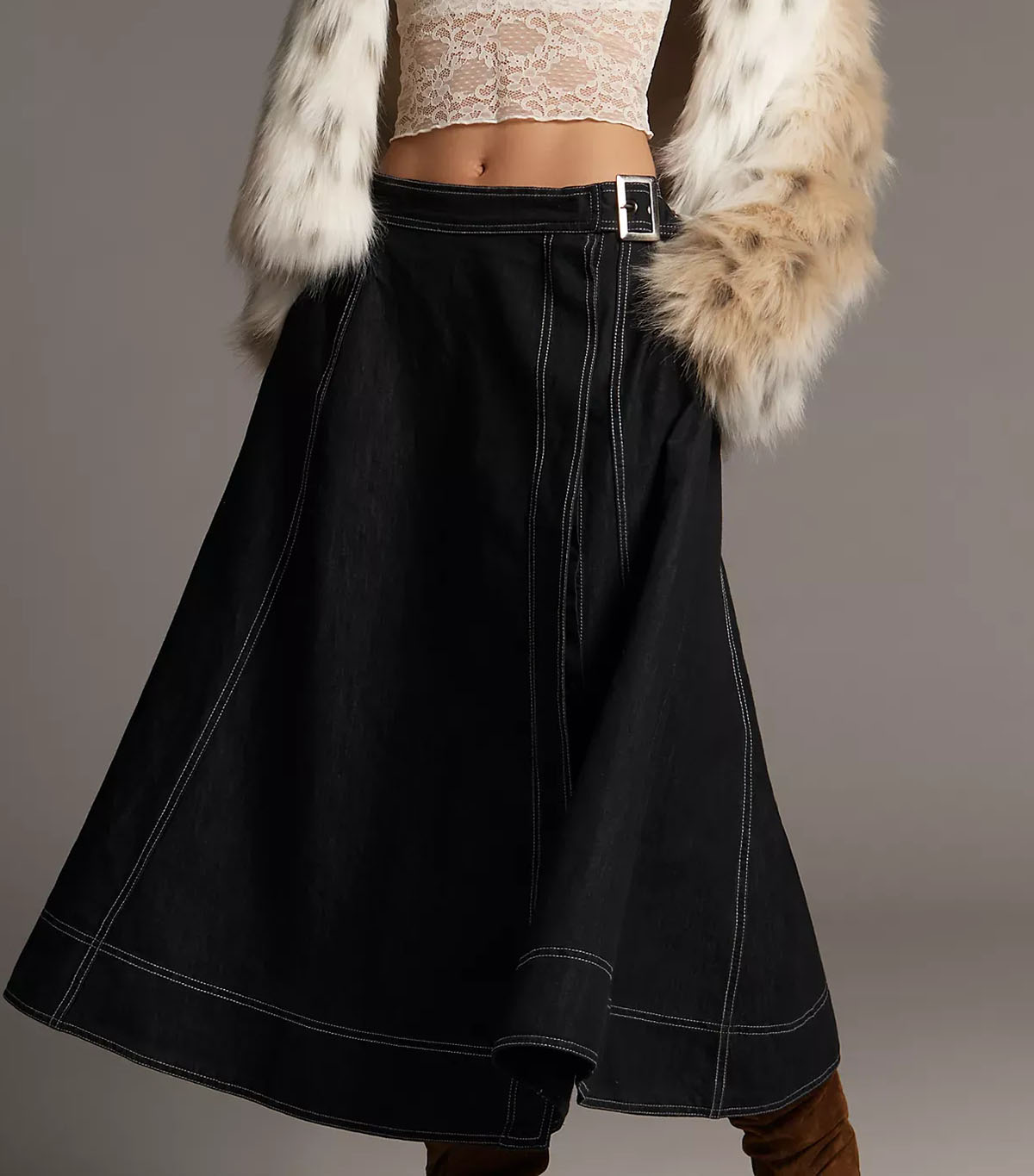 Anthropologie, Pilcro Side-Slit Denim A-Line Midi Skirt