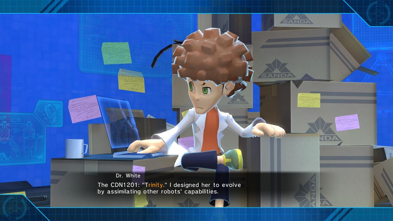 A typo in cut scene text, the 'T' in Trinity should also be orange. Dr. White's face sums up my thoughts at this point in the game.
