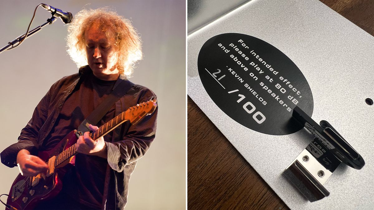 Kevin Shields performs with My Bloody Valentine in 2013 (left), a hidden thumb drive in Shields&#039; new signature Fender Blender pedal containing new music