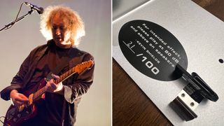 Kevin Shields performs with My Bloody Valentine in 2013 (left), a hidden thumb drive in Shields' new signature Fender Blender pedal containing new music