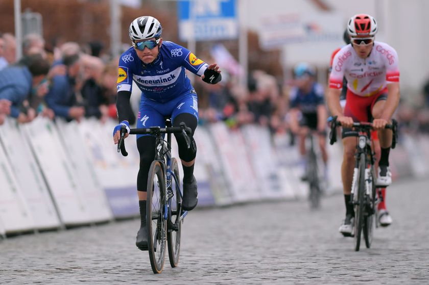 Nokere Koerse 2019: Remco Evenepoel (L) in one of only two participations in a cobbled Classic, both six years ago