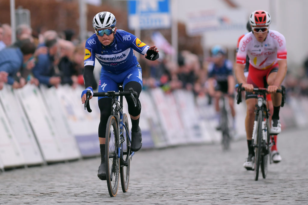 Nokere Koerse 2019: Remco Evenepoel (L) in one of only two participations in a cobbled Classic, both six years ago