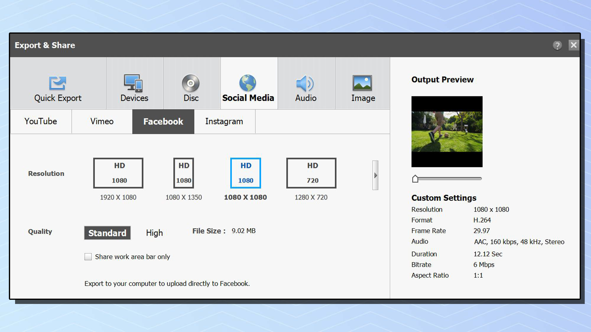 A screenshot from Adobe Premiere Elements 2022 showing the export social options