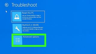 Screenshot showing how to check the CPU temperature in Windows - Select Advanced Options