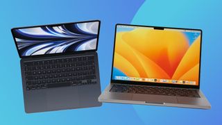 2 MacBooks on a blue background