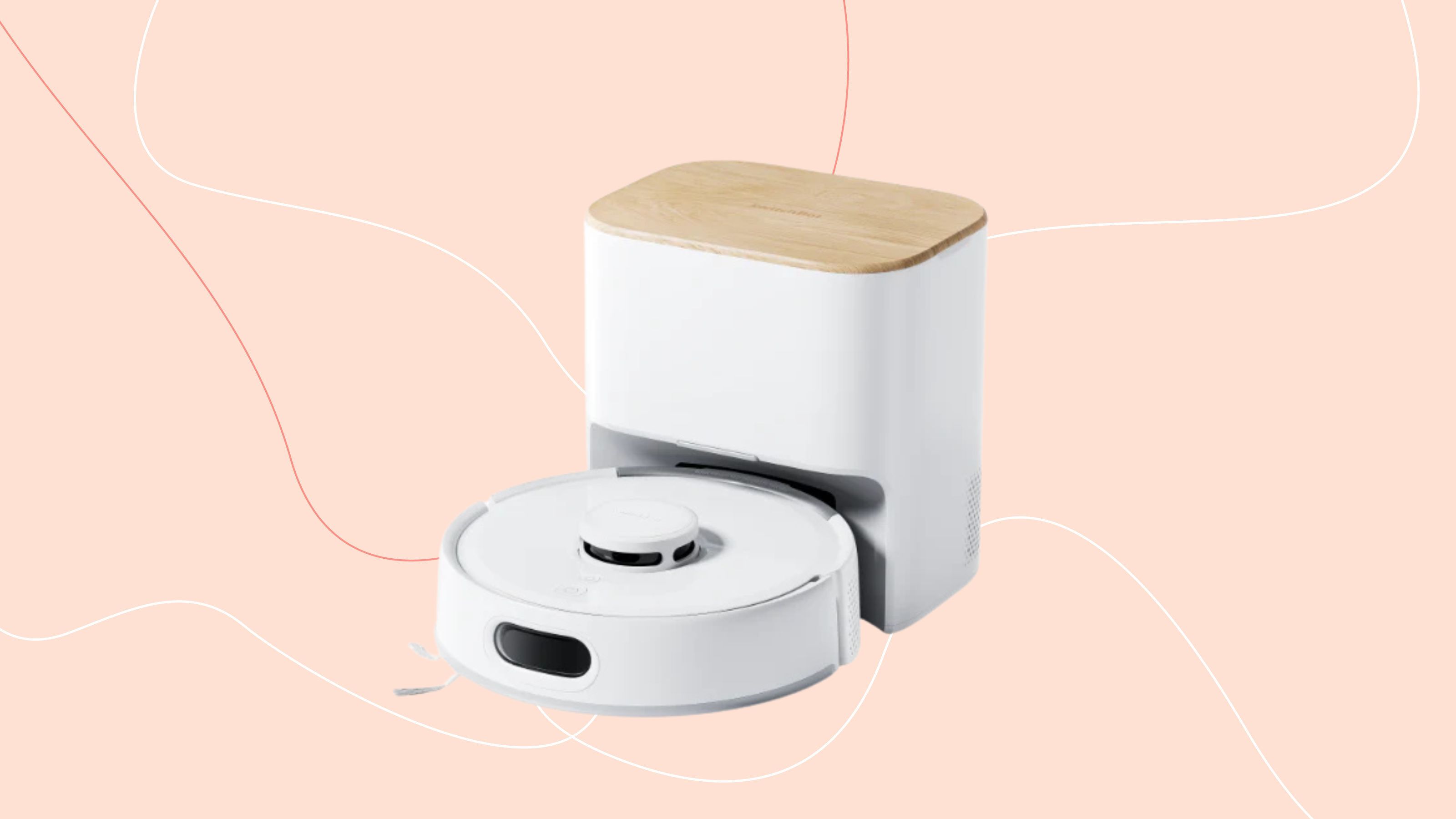 SwitchBot K11+ Robot Vacuum Cleaner with Mop on a pink background