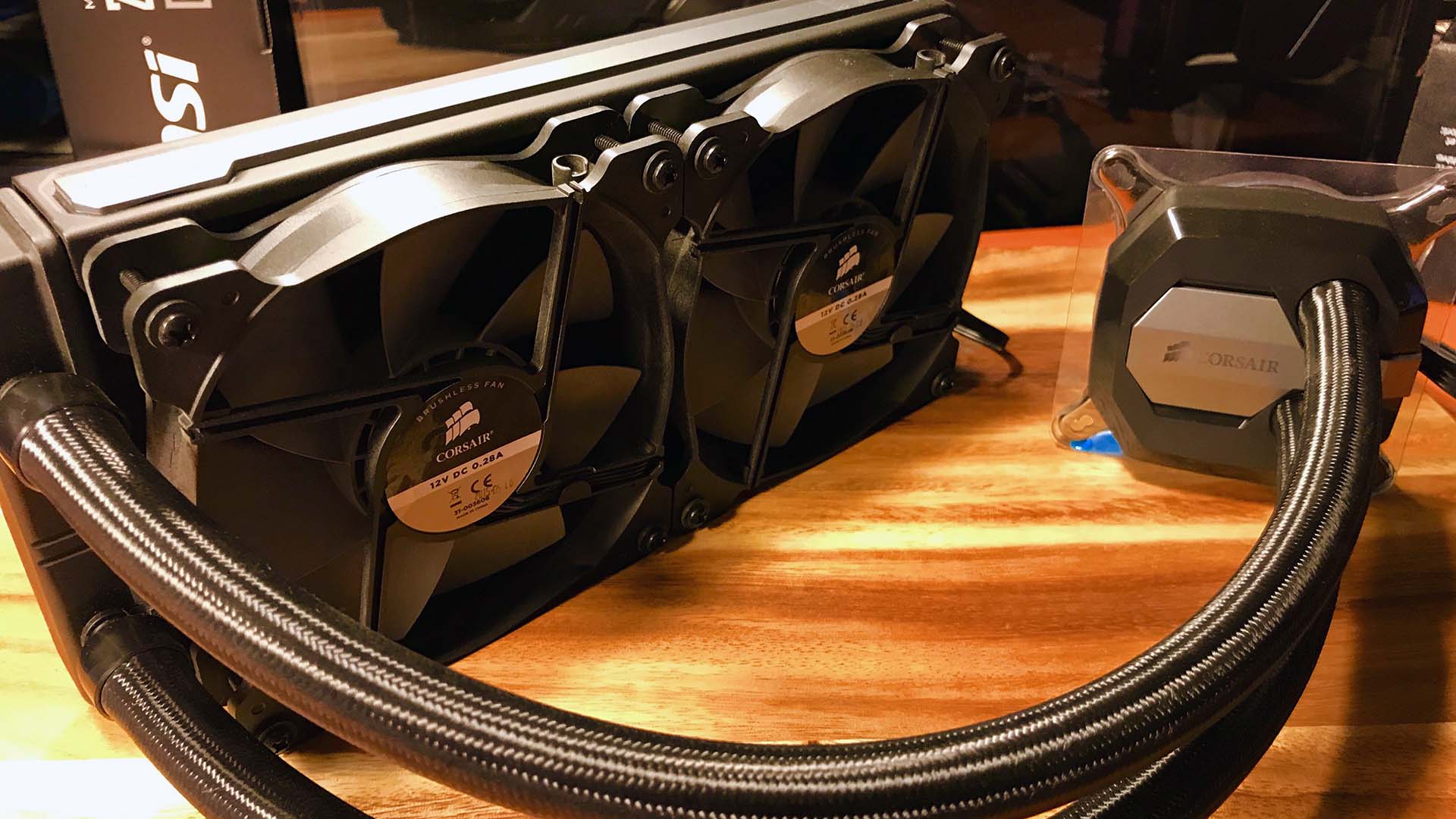 Photograph of a Corsair all-in-one cooler.