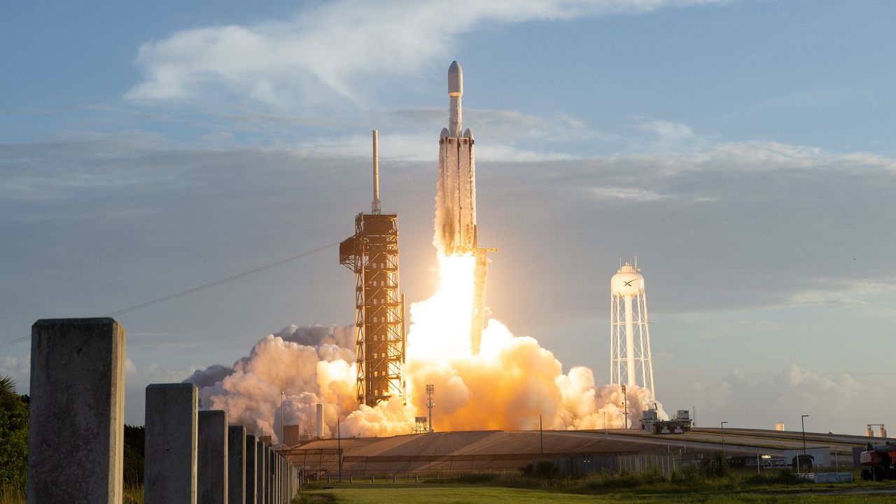 SpaceX Falcon Heavy rocket launches with NASA&rsquo;S Nancy Grace Roman Space Telescope onboard from Launch Complex 39A, Sunday, Aug. 30, 2026, at NASA&rsquo;s Kennedy Space Center in Florida.