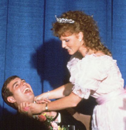 Sarah Ferguson pretending to strangle Prince Andrw