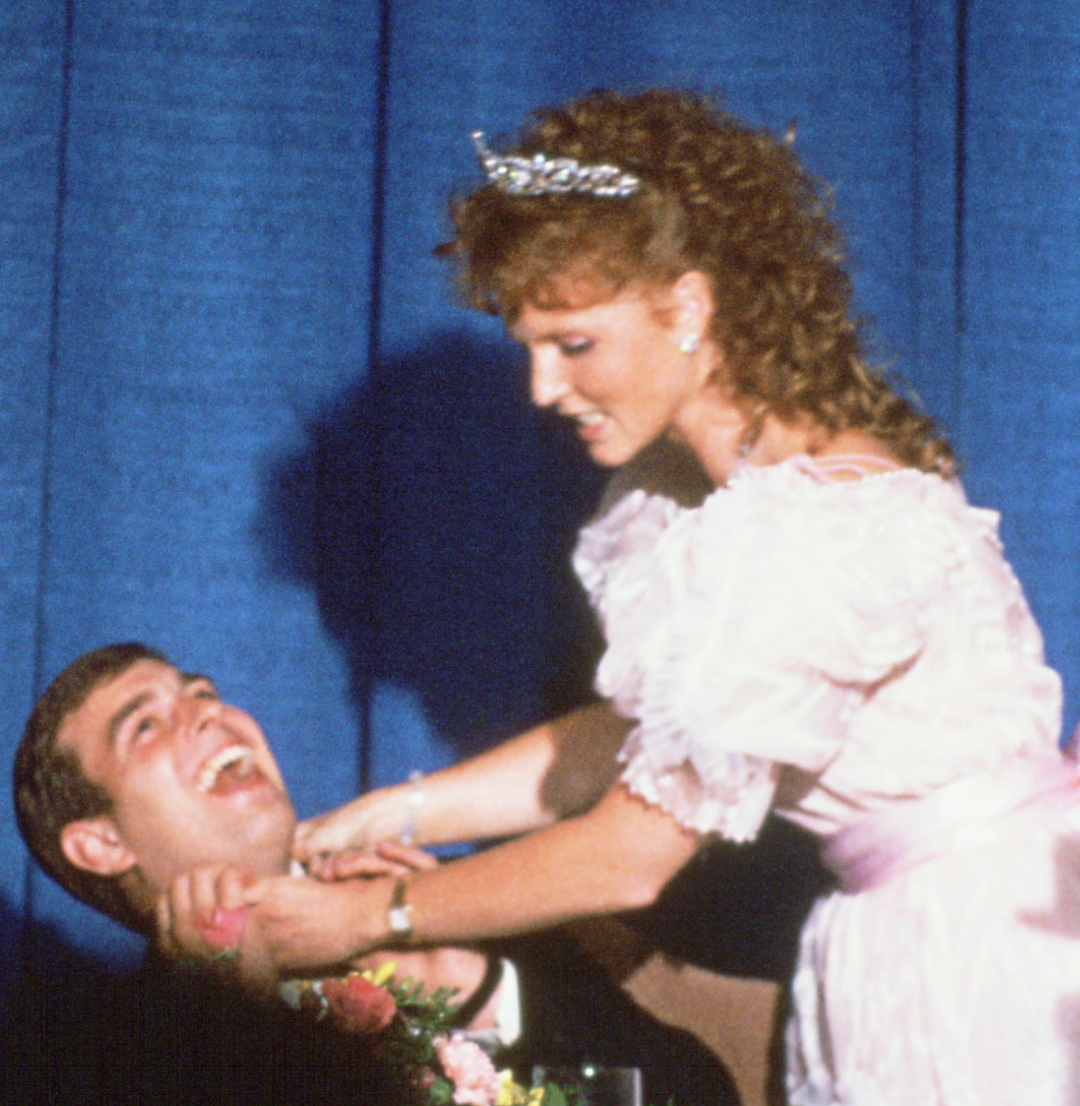 Sarah Ferguson pretending to strangle Prince Andrw