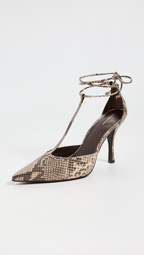 Stassie T-Strap Pumps - Tan Snake