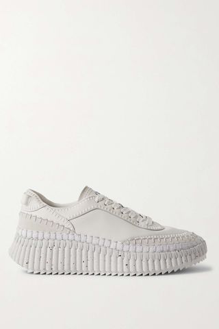 Chloé + Net Sustain Nama Embroidered Suede-Trimmed Leather Sneakers