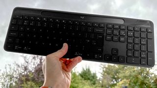 The Logitech Slim Solar+ on a very cloudy day in Britain.