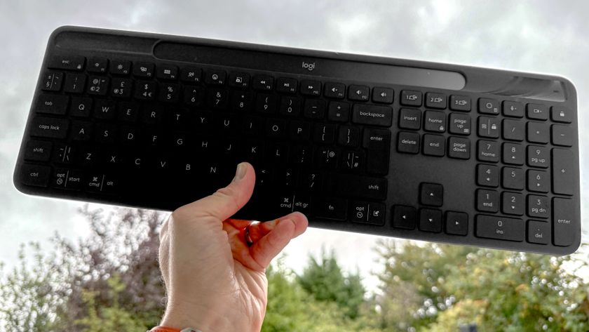 The Logitech Slim Solar+ on a very cloudy day in Britain.