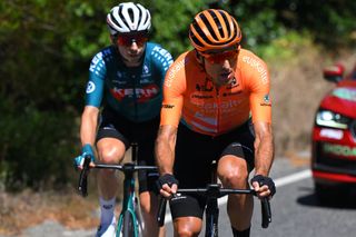 OUREM PORTUGAL AUGUST 18 LR Ibon Ruiz of Spain and Team Equipo Kern Pharma and Luis Angel Mate of Spain and Team Euskaltel Euskadi compete in the breakaway during the 79th La Vuelta Ciclista a Espana 2024 Stage 2 a 194km stage from Cascais to Ourem UCIWT on August 18 2024 in Ourem Portugal Photo by Tim de WaeleGetty Images