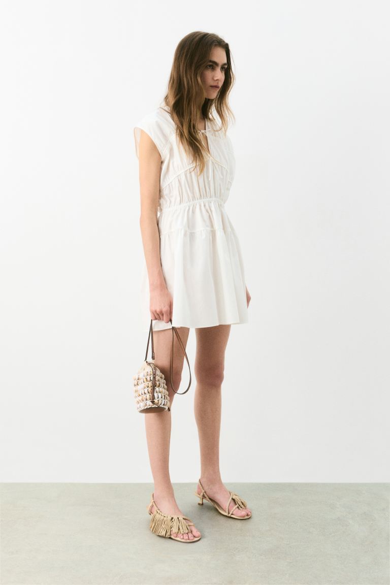 Drawstring-Detail Poplin Dress
