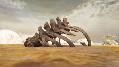 A giant ribcage, the source of Ancient Bone in Palworld.