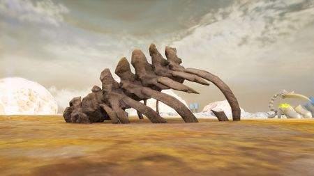 A giant ribcage, the source of Ancient Bone in Palworld.