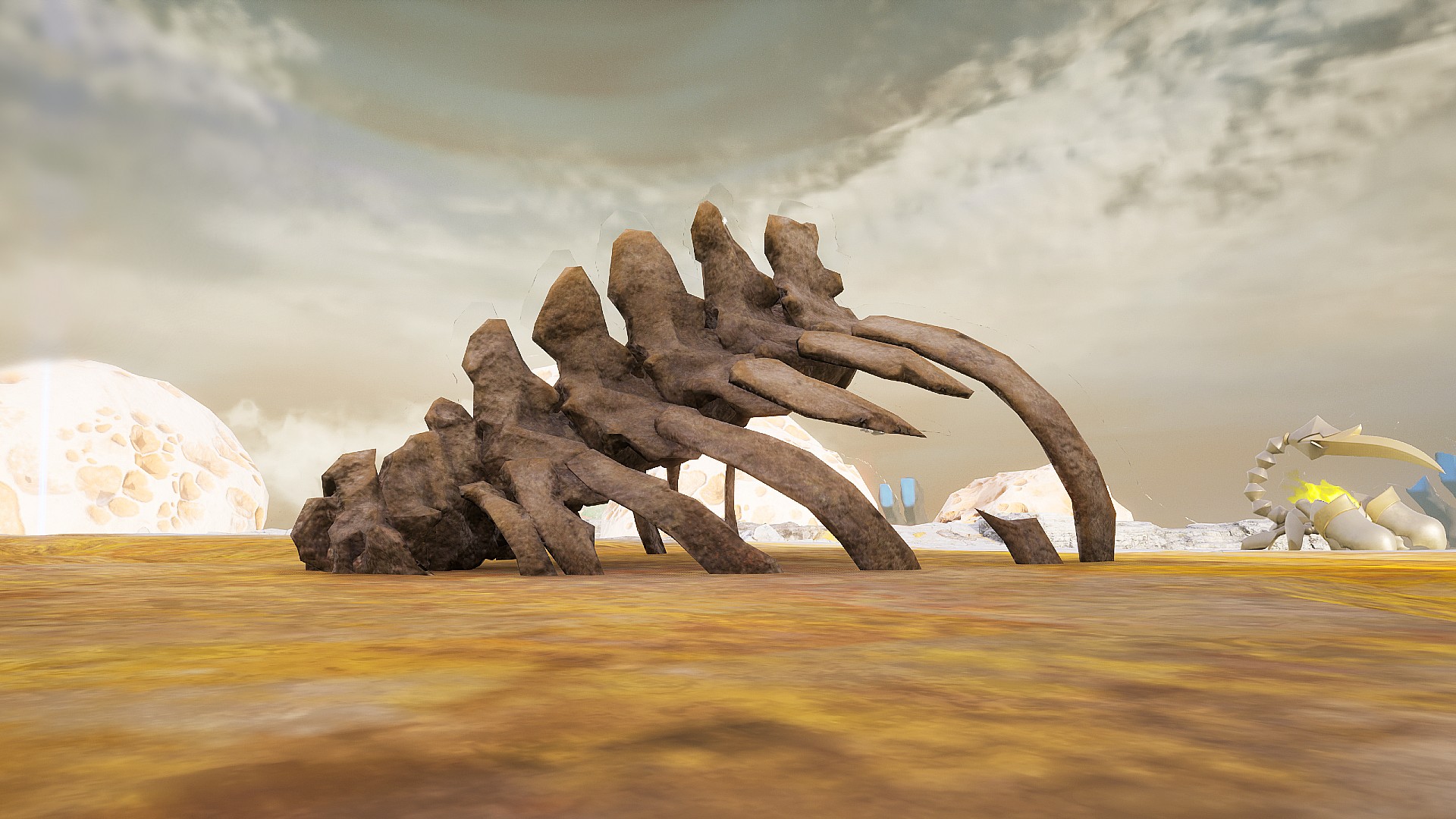A giant ribcage, the source of Ancient Bone in Palworld.