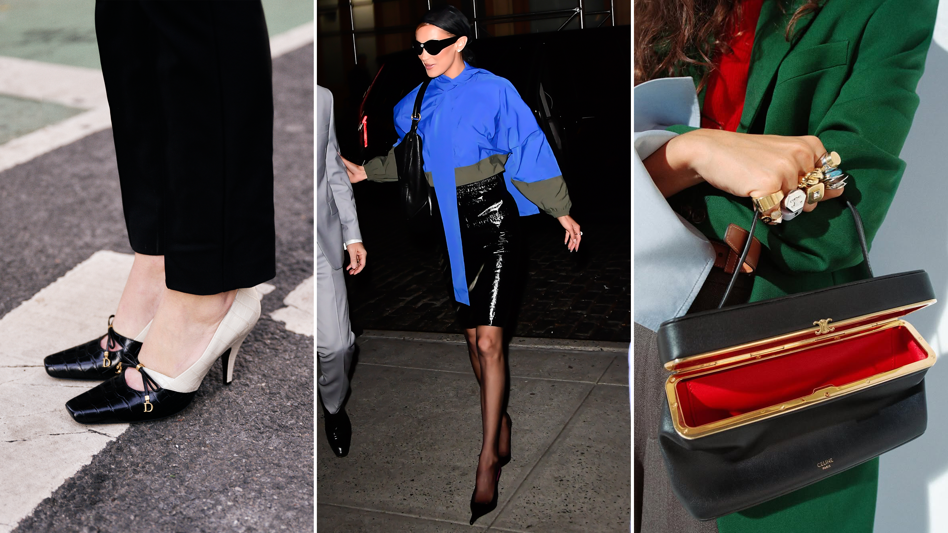 a collage of street-style, celebrity, and brand campaign imagery featuring the buzziest luxury items of spring 2026