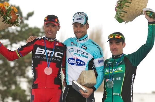Tom Boonen, Sebastien Turgot and Alessandro Ballan on the podium