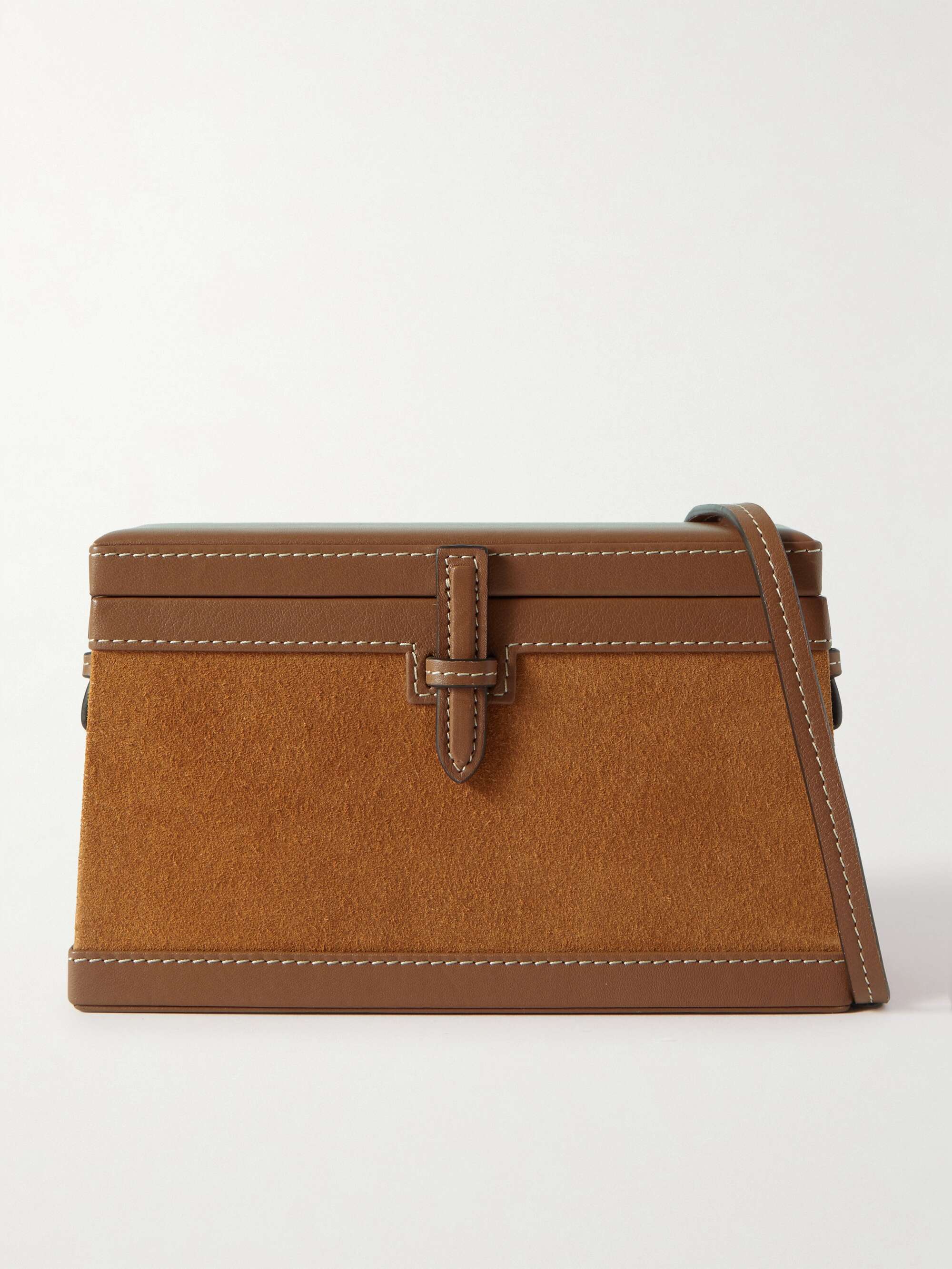 The Trunk Leather-Trimmed Suede Shoulder Bag