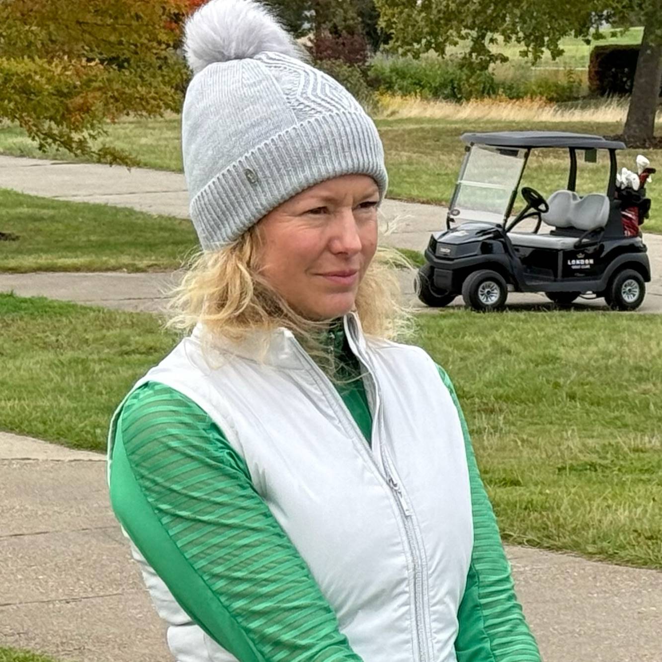 Glenmuir Kiruna Ladies Faux Fur Cable Lurex Golf Bobble Hat