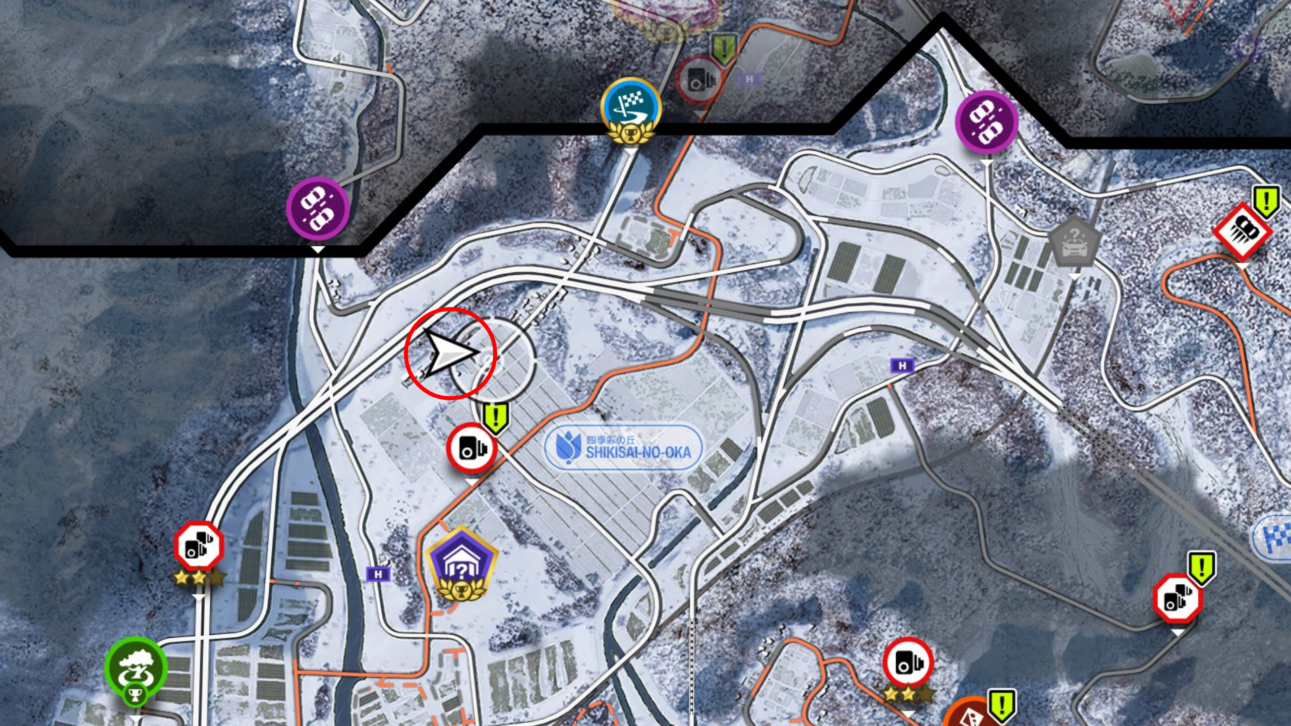  A map of the region with a red circle showing where to find the chest.