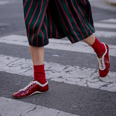 woman wearing a pair of sneakers