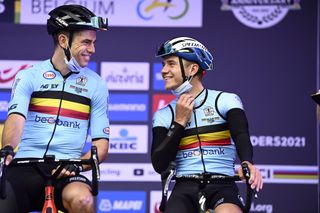 2021 UCI Road World Championships Flanders - men Elite Road Race - Antwerp - Leuven 268,3 km - 26/09/2021 - Wout Van Aert (Belgium) - Remco Evenepoel (Belgium) - photo Nico Vereecken/PN/BettiniPhotoÂ©2021 