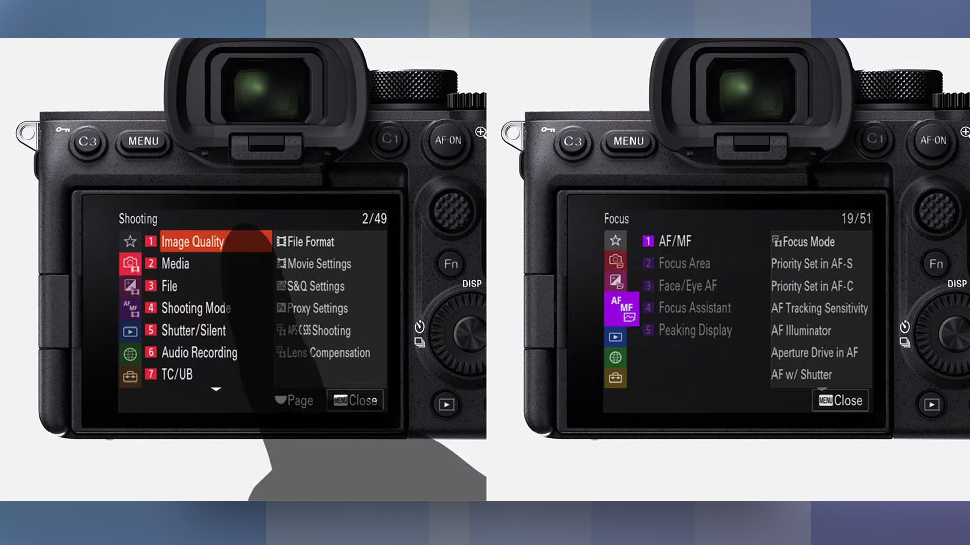 A mock-up of Sony's new menu system on the rumored Sony A7 IV
