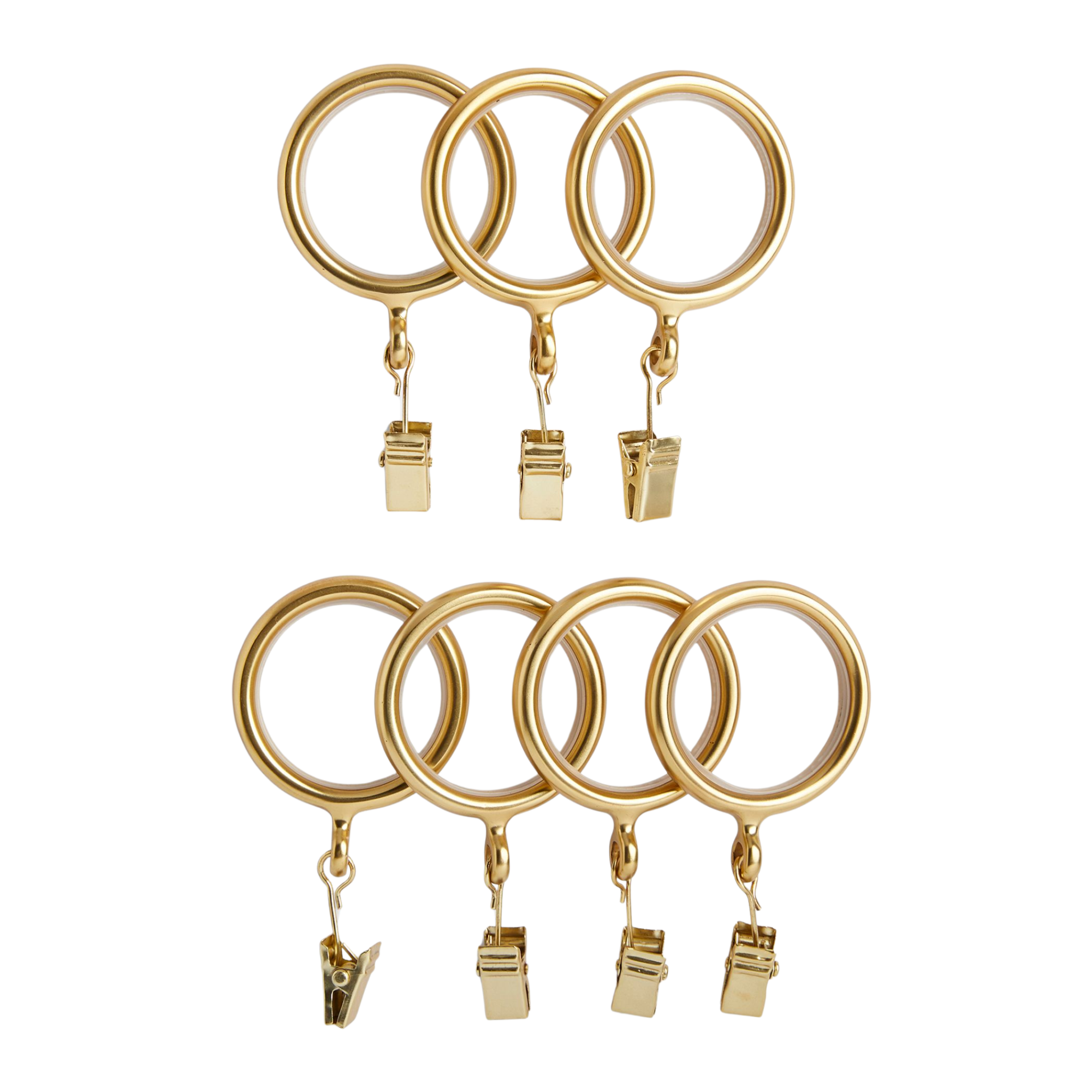a set of seven curtain rings and clips