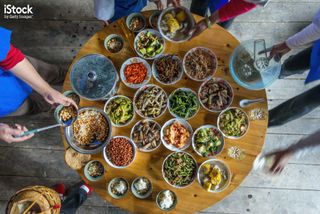 Chinese dinner at home, high angle view by pidjoe