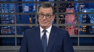 Stephen Colbert smirks as he delivers his very last monologue on The Late Show with Stephen Colbert. 