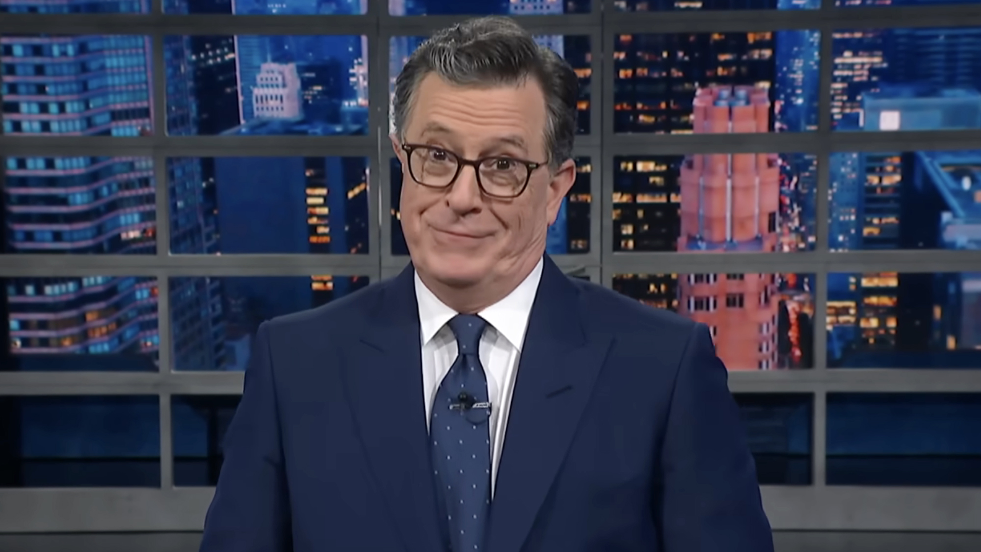 Stephen Colbert smirks as he delivers his very last monologue on The Late Show with Stephen Colbert. 