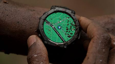Amazfit T-Rex 3 smartwatch covered in water