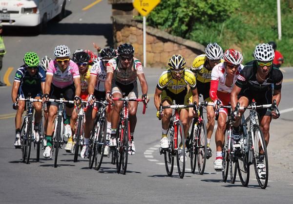 Riders on the attack during stage 9.