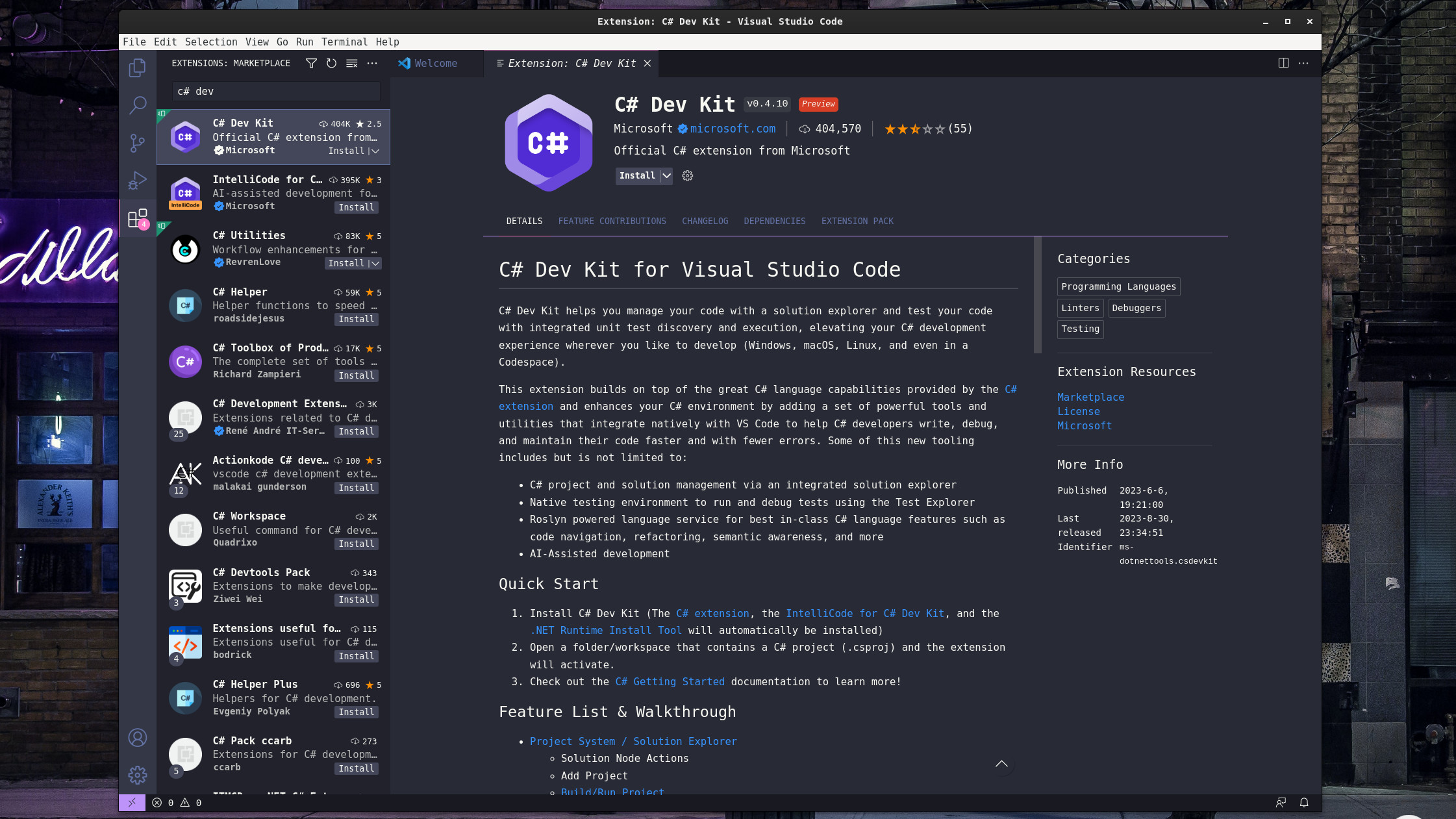 Die C#-Dev-Kit-Erweiterung für VSCode