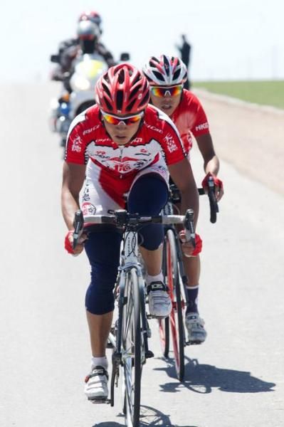 Wu Shengjun (Qinghai) doing plenty of work in the two man break.