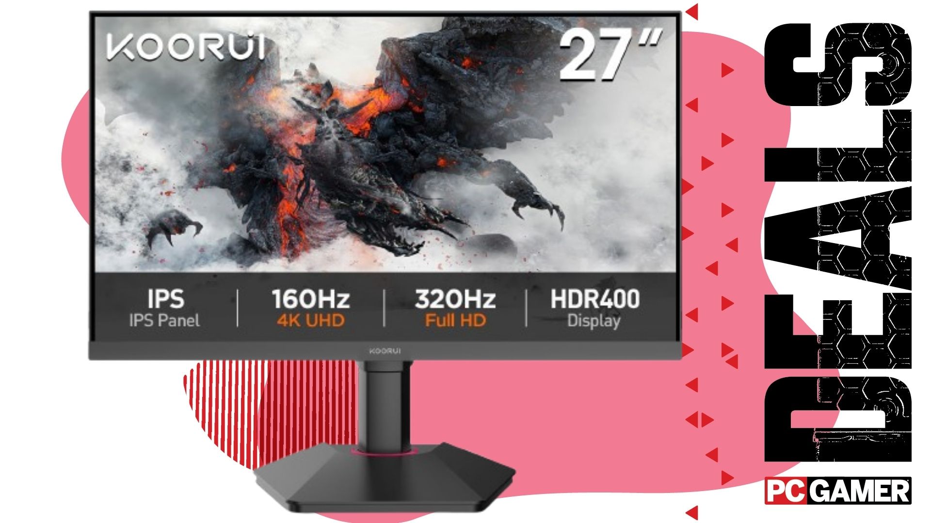 Koorui G2741L gaming monitor on a pink background