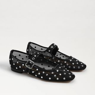 black mary jane flat with studded gems