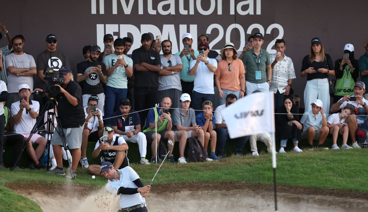 Peter Uihlein hits a bunker shot